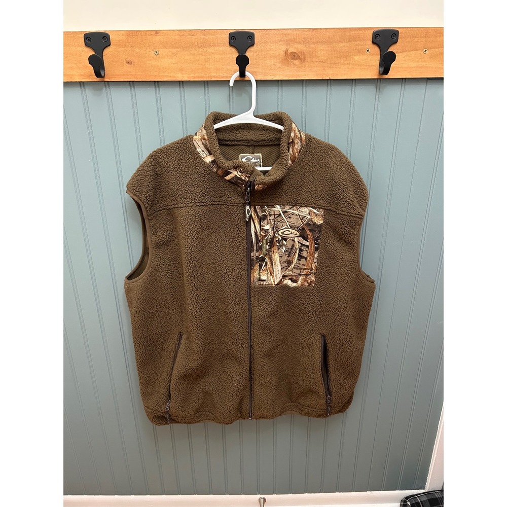 Drake Waterfowl Systems Mens XL Brown Sherpa Fleece Camo Vest DW8620